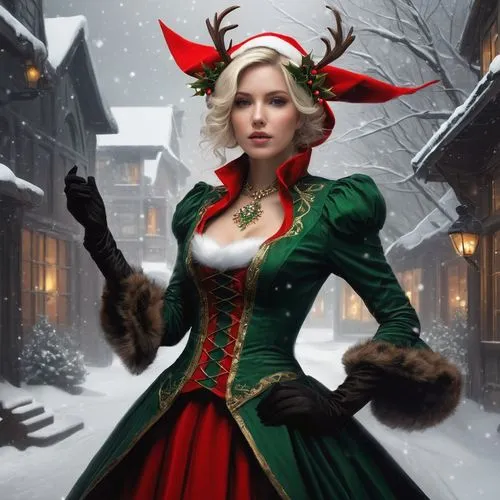 christmas woman,retro christmas lady,elfed,christmas snowy background,retro christmas girl,lutin,christmas wallpaper,christmas elf,elf,christmas background,suit of the snow maiden,roelf,elves,elfving,pin up christmas girl,christmasbackground,christmas messenger,caroling,blonde girl with christmas gift,elves flight,Conceptual Art,Fantasy,Fantasy 11