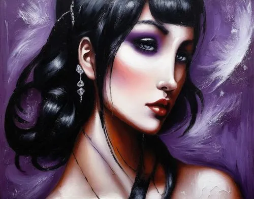 Passion Sexy Painting ,Naked Woman  Abstract Body Art Oil Painting,an abstract painting of a woman's face with purple feathers,la violetta,vampire lady,geisha girl,fantasy portrait,violette,morwen,Ill