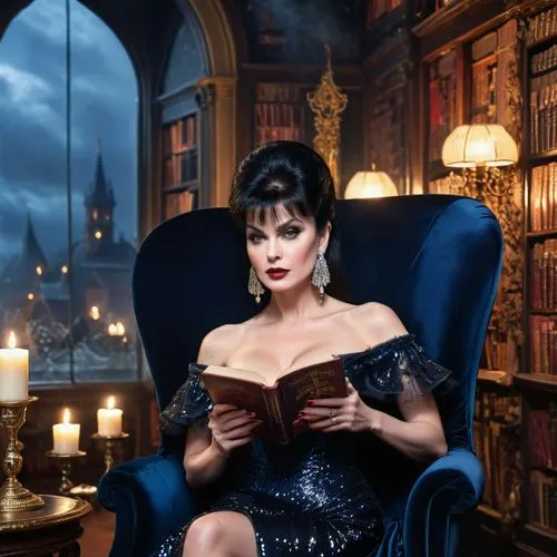 elvira,librarian,book wallpaper,dita von teese,gothic portrait,oreiro,Photography,General,Commercial