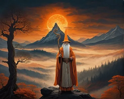 orange robes,the abbot of olib,hieromonk,fantasy picture,monk,gandalf,jrr tolkien,archimandrite,indian monk,monks,the spirit of the mountains,benediction of god the father,pilgrimage,benedictine,middle eastern monk,the wanderer,world digital painting,mountain sunrise,orange,druids,Photography,Documentary Photography,Documentary Photography 29