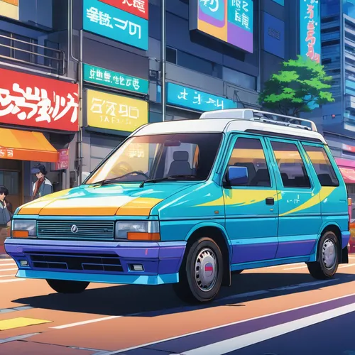 toyota liteace,honda concerto,toyota previa,honda zest,toyota hiace,daihatsu charade,toyota ae85,toyota masterace,nissan caravan,isuzu,chevrolet astro,tokyo city,ford aerostar,geo metro,daihatsu boon,nissan serena,vanagon,toyota corolla,ford orion,mitsubishi chariot,Illustration,Japanese style,Japanese Style 03