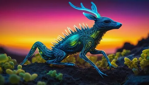 steppe hare,antelope jackrabbit,hare of patagonia,rainbow rabbit,jackalope,jackrabbit,antelope,wild hare,forest dragon,terrestrial animal,goat-antelope,3d fantasy,field hare,glowing antlers,kokopelli,gazelle,deer illustration,unicorn art,neon body painting,spring unicorn,Conceptual Art,Fantasy,Fantasy 05