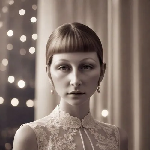 art deco woman,tilda,bowl cut,roaring 20's,asymmetric cut,art deco,vintage female portrait,vintage woman,art deco frame,flapper,roaring twenties,audrey,retro christmas girl,violet head elf,twenties women,elegant,pixie cut,vintage girl,woman portrait,cuckoo-light elke,Photography,Cinematic