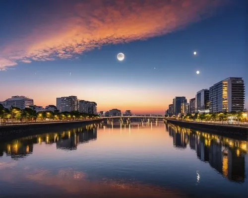 japan's three great night views,seville,nantes,kumamoto city,moon and star background,heart of love river in kaohsiung,sacramento,aveiro,suzhou,harrisburg,zhangzhou,hangzhou,buenos aires,moon and star,minatomirai,chunjiang,nagoya,dusseldorf,tianjin,odaiba,Photography,General,Realistic