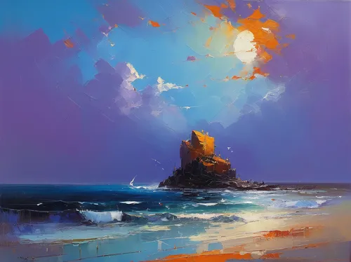 coastal landscape,sea landscape,sea stack,beach landscape,landscape with sea,seascape,volcanic landscape,han thom,an island far away landscape,fantasy landscape,cliffs ocean,floating island,navajo bay,flying island,island suspended,seascapes,lan thom,underwater landscape,oil painting,landscape,Conceptual Art,Sci-Fi,Sci-Fi 22