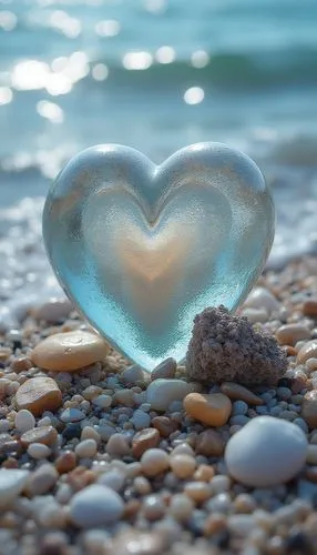 watery heart,stone heart,beach glass,blue heart,love heart,golden heart,Photography,General,Realistic