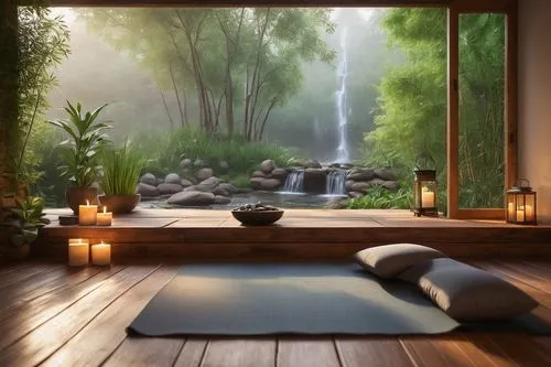 reiki,onsen,zen garden,spa items,thai massage,day spa,spa,health spa,bamboo curtain,spiritual environment,japanese-style room,lotus position,luxury bathroom,ayurveda,tranquility,zen stones,japanese zen garden,naturopathy,zen,spa water fountain,Illustration,Realistic Fantasy,Realistic Fantasy 27