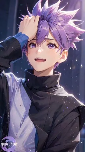 light purple hair , black cloth,killua,purple wallpaper,killua hunter x,winter background,hinata,chaoyang,purple background,anime boy,diamond background,edit icon,monsoon banner,angel’s tear,snowflake