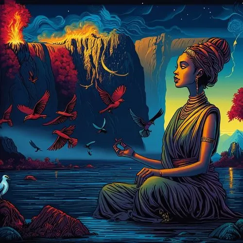 siddharta,indian art,draupadi,kirtan,dhyana,siddhartha,Illustration,Realistic Fantasy,Realistic Fantasy 25