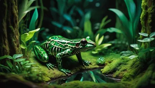 The camera zooms in on a set of high-resolution images of emerald frogs, their fur rippling in the gentle breeze. The dinosaurs are a sea of greens and browns, their claws gripping the grass as they w