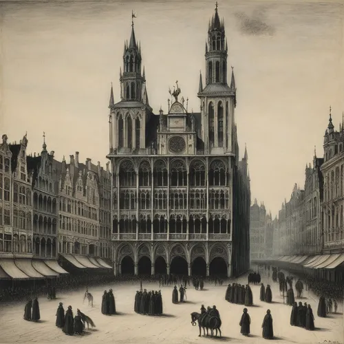 grand place,delft,utrecht,de ville,flemish,antwerp,saint mark,bremen,dam square,stieglitz,city of münster,old stock exchange,mannheim,old gouda,hamburg,muenster,chilehaus,19th century,hamelin,house hevelius,Illustration,Black and White,Black and White 23