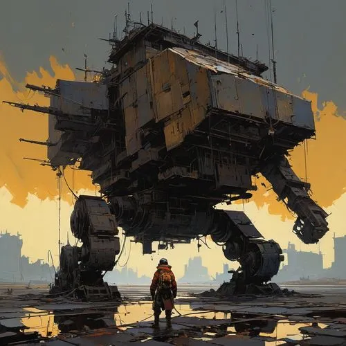 dreadnought,mech,mecha,scifi,ship wreck,sci fi,sci - fi,sci-fi,concrete ship,freighter,sentinel,excavator,landing ship  tank,dock landing ship,scrapyard,tank ship,wreck,district 9,excavators,factory ship,Conceptual Art,Sci-Fi,Sci-Fi 01