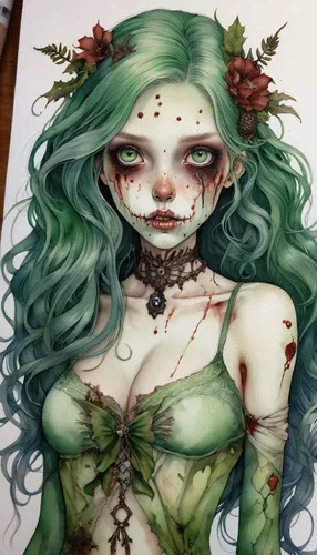 dryad,poison ivy,green mermaid scale,ivy,the enchantress,distressed clover,medusa,menta,fae,forest clover,mentha,blood clover,elven flower,malachite,splintered,copic,elven,thorns,faery,faerie,Illustration,Abstract Fantasy,Abstract Fantasy 11