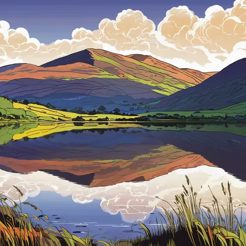 brecon beacons,wicklow,lake district,scottish highlands,loch,donegal,loch venachar,scotland,highlands,northern ireland,three peaks,loch drunkie,wales,connemara,trossachs national park - dunblane,ireland,freshwater marsh,brook landscape,high mountain lake,yorkshire dales,Illustration,American Style,American Style 13