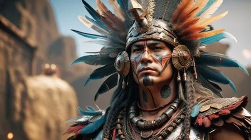  personaje real con super instinto como goku,an indian man in costume in front of large rocks,winnetou,amerindian,chiefship,ashoka,apocalypto,ndn,Photography,General,Sci-Fi