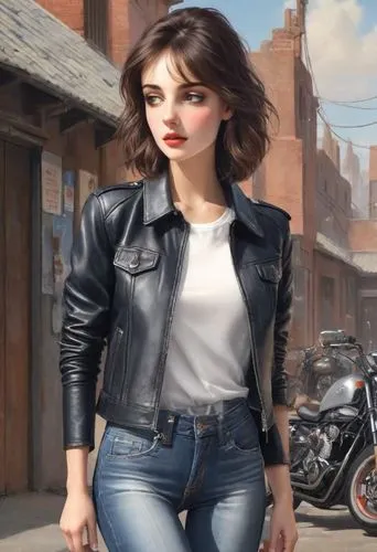 alita,greaser,biker,leather jacket,motorbike,motorcycle