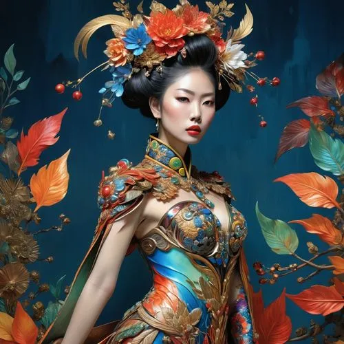 chinese art,oriental painting,oriental princess,asian costume,oriental girl,taiwanese opera,peking opera,geisha girl,oriental,geisha,inner mongolian beauty,japanese art,chinese style,autumn flower,body painting,bodypainting,asian woman,autumn jewels,japanese floral background,flame flower,Photography,Artistic Photography,Artistic Photography 08