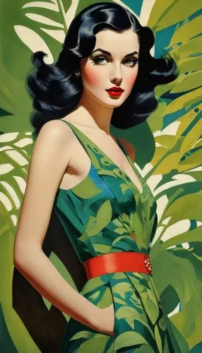 background ivy,art deco woman,jane russell-female,poison ivy,retro pin up girl,art deco background,pinup girl,moringa,retro women,pin-up girl,flora,pin up girl,retro woman,ivy,vintage illustration,tropic,dita,pin ups,tropical greens,retro pin up girls,Photography,General,Fantasy