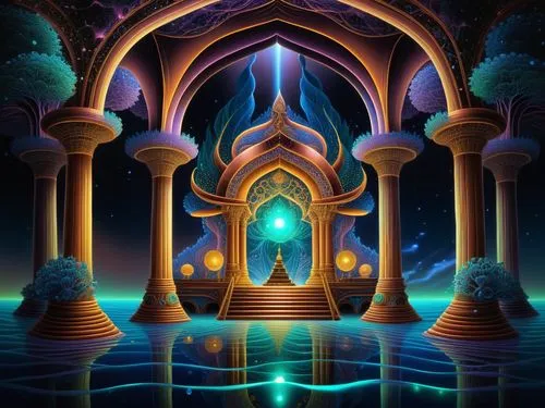 amazing fractal,an fantasy scene with pillars and steps,ramadan background,legendarium,arabic background,diwali background,portal,fantasy picture,mihrab,hall of the fallen,atlantis,atlantean,qabalah,a