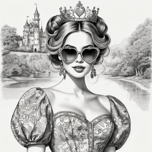 noblewoman,victorian lady,fairy tale character,prinses,prinzessin,disneyfied,Illustration,Black and White,Black and White 30