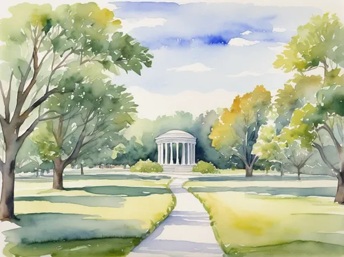 watercolor background,jefferson memorial,thomas jefferson memorial,lafayette park,jefferson monument,centennial park,tidal basin,arboretum,watercolor,watercolor sketch,arlington cemetery,arlington national cemetery,watercolor paint,watercolor painting,lincoln memorial,walk in a park,peabody institute,doric columns,tree-lined avenue,lafayette square,Illustration,Retro,Retro 22