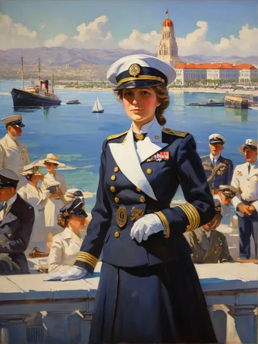 naval officer,coast guard,delta sailor,admiral,usn,navy,admiral von tromp,sailors,cadet,monaco,viña del mar,malta,a uniform,girl in a historic way,policewoman,navy burial,pearl harbor,navy band,garda,1940 women,Conceptual Art,Oil color,Oil Color 06