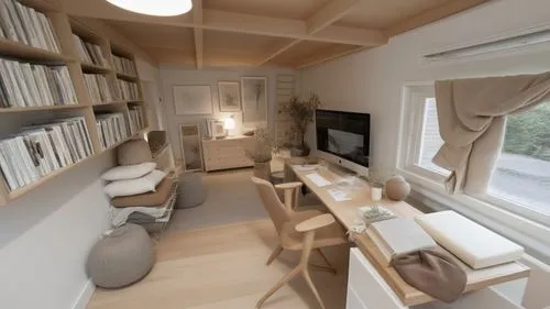 japanese-style room,inverted cottage,modern room,3d rendering,electrohome,small cabin,shared apartment,sketchup,smartsuite,habitaciones,study room,scandinavian style,annexe,appartement,writing desk,render,cabin,an apartment,sky apartment,arkitekter