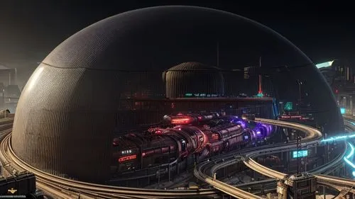 nuclear plant, train tracks, hyper tubes, multiple clear dome 
,transport hub,very large floating structure,orbital,mining facility,moon base alpha-1,panopticon,plasma bal,airships,research station,hu