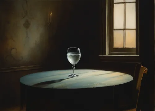 In a dimly lit room, a glass of water sits half empty on a table.,an empty glass,empty glass,wineglass,water glass,a glass of wine,wine glass,a glass of,glass of wine,still life,white wine,goblet,drin