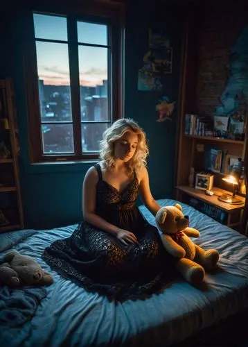 crewdson,blonde woman reading a newspaper,girl in bed,blonde girl with christmas gift,girl with dog,woman on bed,Conceptual Art,Daily,Daily 30