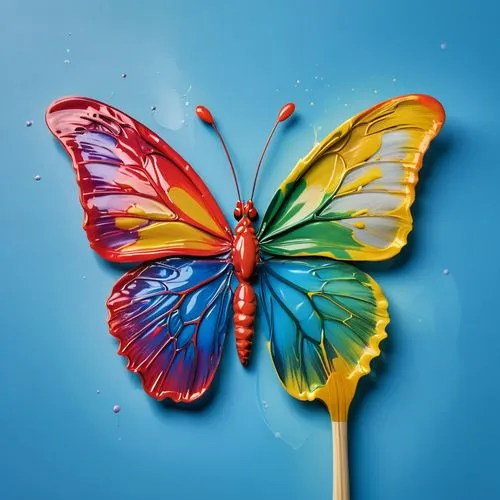 A brain with outlines of neurons in the shape of a butterfly and with an allusion to a color palette, and a connection to a paint brush below, which symbolizes graphic design,butterfly background,rain