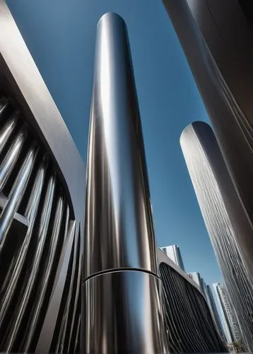 metal cladding,triforium,commercial exhaust,undershaft,futuristic architecture,difc,masdar,thyssenkrupp,paykel,stainless rods,heatherwick,steel construction,steel pipes,steel sculpture,calpers,tishman,citicorp,commerzbank,medibank,steel tower,Illustration,Black and White,Black and White 15