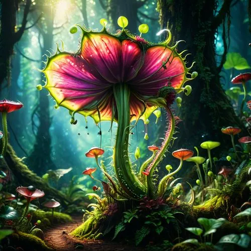 mushroom landscape,fairy forest,fairy world,mycena,forest flower,cartoon flower,Photography,General,Fantasy