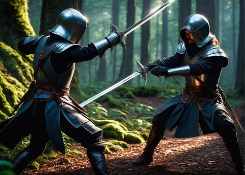 sword fighting,swordsmen,digital compositing,massively multiplayer online role-playing game,cleanup,patrol,knight armor,longbow,stage combat,duel,aa,lancers,swordsman,aaa,knights,quarterstaff,wall,swords,battle,sward,Art,Classical Oil Painting,Classical Oil Painting 23