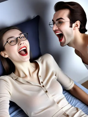 The excited expression on the face of a 25-year-old model.,a beautiful woman laughing with a man in a shirt,gybed,ventriloquism,laughingstocks,suffocating,laughing tip,fratellini