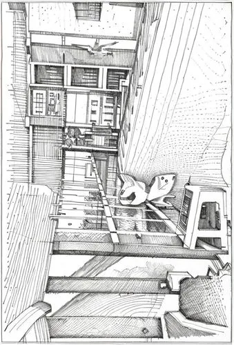 escher,frame drawing,camera illustration,winding staircase,attic,decking,house drawing,perforator,barograph,straw press,sheet drawing,deck,scaffold,hand-drawn illustration,cd cover,rope-ladder,fire es