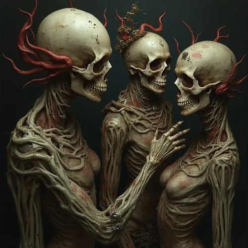 "Macabre Masterpieces: The Beauty of Horror" Witness the fusion of horror and elegance in this exclusive image. From haunting skulls to ethereal figures, the artwork captures the delicate balance betw