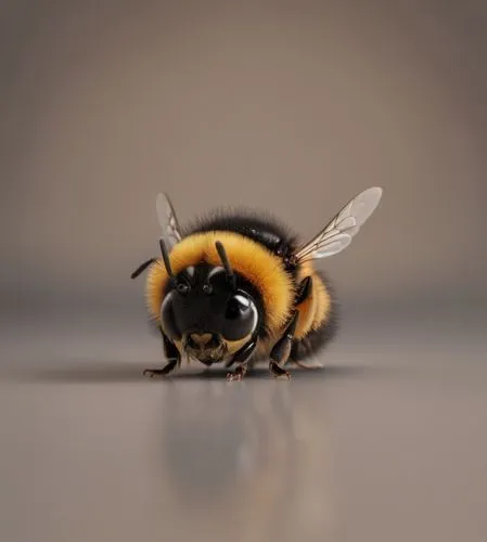 真实的可爱蜜蜂，眼白黑眼珠，大眼睛，小翅膀，毛茸茸,a black and yellow bee on the ground,bee,megachilidae,vespula,apis mellifera,fur bee,bombus,Photography,General,Realistic