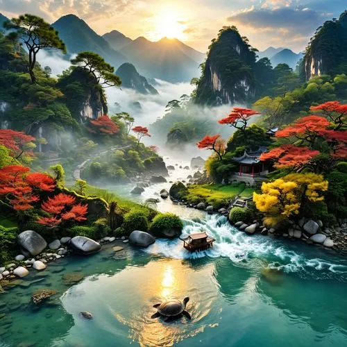 fantasy landscape,nature wallpaper,landscape background,river landscape,nature background,japan landscape