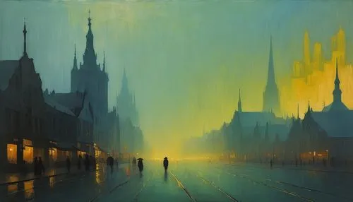 abstract foggy daylight leipzig, by lyonel feininger,aivazovsky,cityscape,nestruev,gordeev,krakau,krakow,evening atmosphere,gdansk,poznan,kolesov,evening city,adamov,saintpetersburg,dresden,schlitt,sp