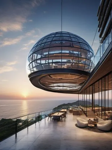 futuristic architecture,snohetta,penthouses,glass sphere,sky space concept,dunes house,Photography,General,Natural