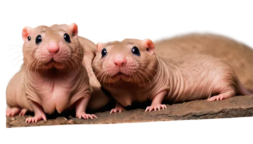 naked mole rat, multiple, group, pinkish-brown skin, long pointed snout, small eyes, prominent teeth, wrinkled skin, huddled together, underground tunnels, dim lighting, warm color tone, shallow depth