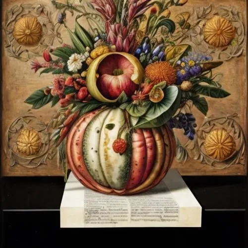 arcimboldi,arcimboldo,floral ornament,decorative squashes,basket with apples,fruit bowl,cornucopia,fruit plate,basket of fruit,chromolithography,decorative plate,bowl of fruit,florilegium,aelst,crate of fruit,ornamental gourds,fruit basket,pomegranates,carpaccio,fruits and vegetables