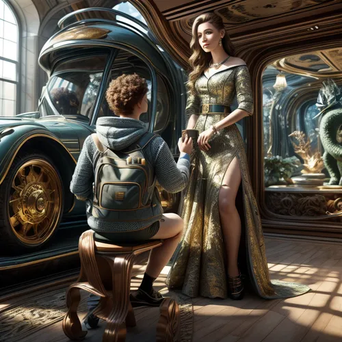 sci fiction illustration,fantasy art,fantasy picture,packard patrician,rolls-royce,cg artwork,car salon,cinderella,game illustration,car service,fairy tale,car repair,world digital painting,car care,watchmaker,car boutique,meticulous painting,a fairy tale,rolls royce car,girl and car