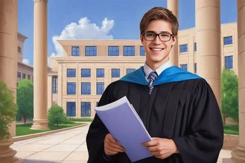 Male, young adult, graduate, architect, standing, confident pose, glasses, short hair, casual business attire, holding blueprints, pencil behind ear, smiling, university campus, modern architecture bu