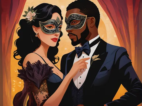 masquerade,roaring twenties couple,venetian mask,wedding icons,wedding couple,black couple,the carnival of venice,wedding glasses,vintage man and woman,roaring 20's,steampunk,wedding frame,roaring twenties,with the mask,masque,wedding invitation,golden weddings,silver wedding,blindfold,two face,Conceptual Art,Fantasy,Fantasy 09