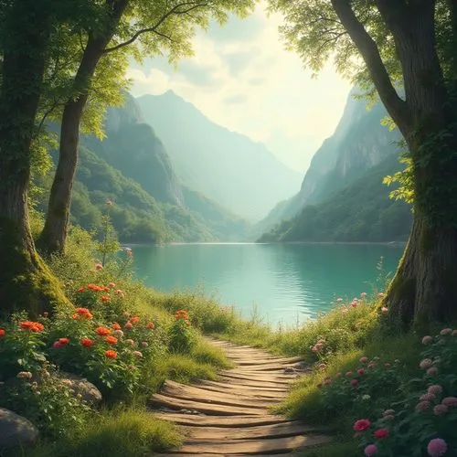 landscape background,nature background,nature wallpaper,beautiful landscape,nature landscape,fantasy landscape,hiking path,the mystical path,landscape nature,landscapes beautiful,natural scenery,the natural scenery,beautiful lake,mountain landscape,pathway,background view nature,tranquility,serenity,forest path,green landscape,Photography,General,Realistic