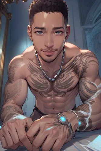 shirtless smiling laz alonzo,the man is sitting in front of the mirror,markus,radowo,treybig,iskandar,bara,gachi,Anime,Anime,General