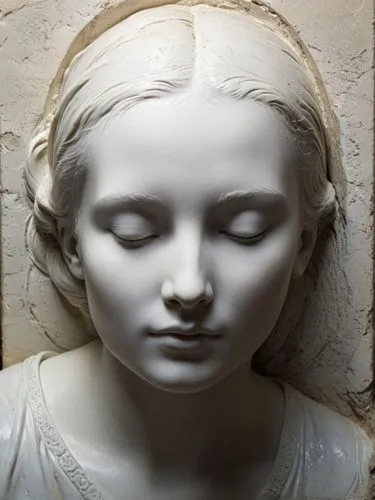 Sleeping girl in marble,a white statue of a woman with her eyes closed,houdon,verrocchio,canova,melpomene,proserpina,eadwig,Photography,Black and white photography,Black and White Photography 15