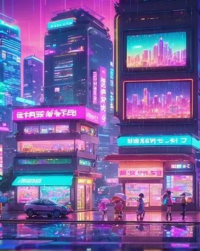 cybercity,cyberpunk,colorful city,tokyo city,cybertown,shinjuku,cyberscene,tokyo,cityscape,synth,neon arrows,fantasy city,neon coffee,80's design,akihabara,aesthetic,neons,cyberworld,neon,metropolis,Illustration,Japanese style,Japanese Style 02